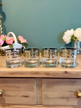 Vintage Cera Golden Grapes Glasses Set of 4 Mid Century Barware